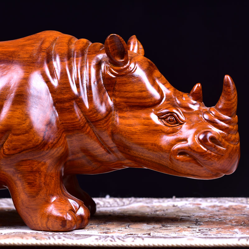 花梨木犀牛摆件木雕动物雕刻工艺品红木家具饰品摆件 客厅装饰品